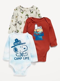 Peanuts® Snoopy Unisex Long-Sleeve Bodysuit 3-Pack for Baby