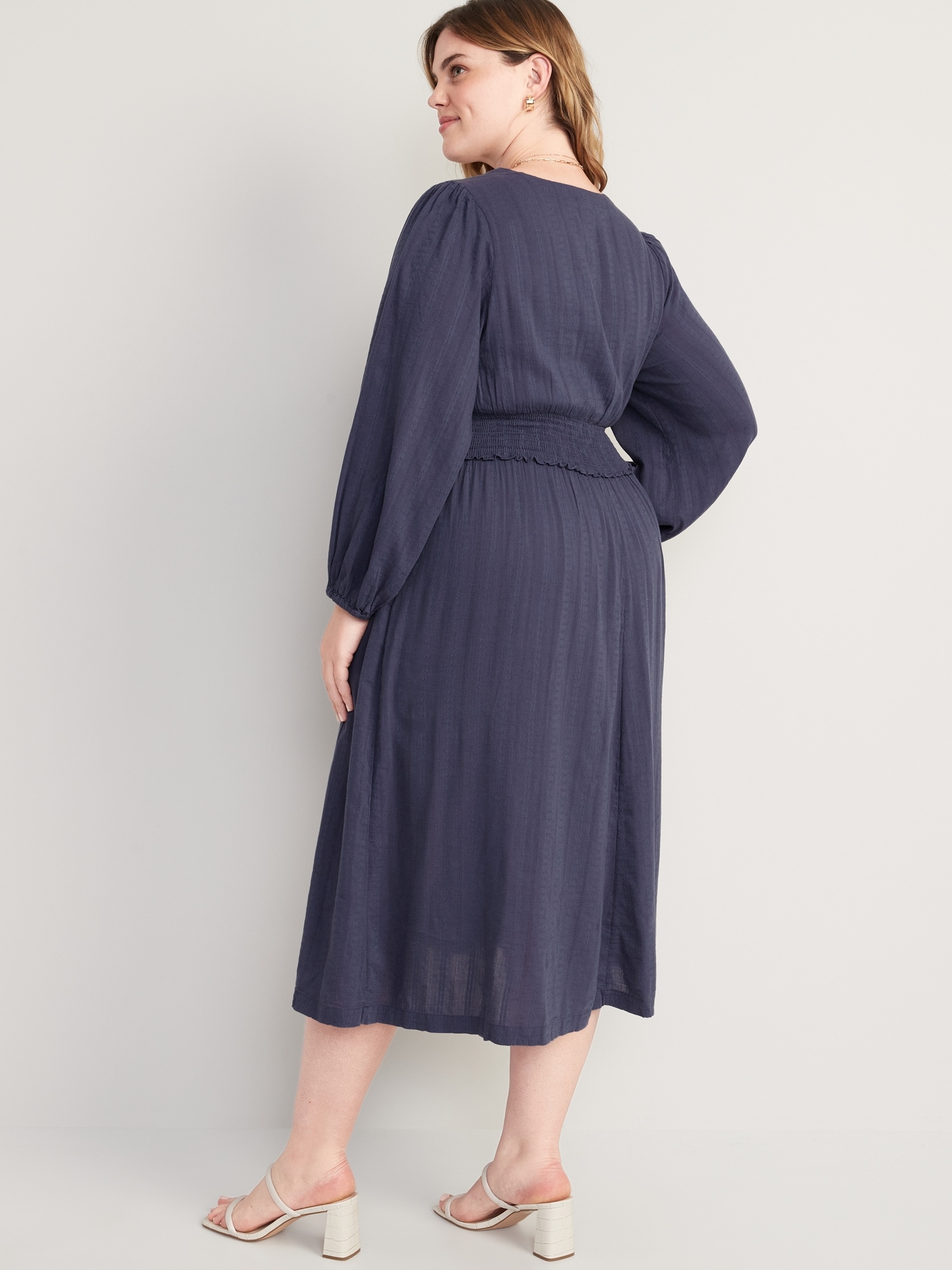 Waist-Defined Puff-Sleeve Smocked Midi Dress for Women | Old Navy