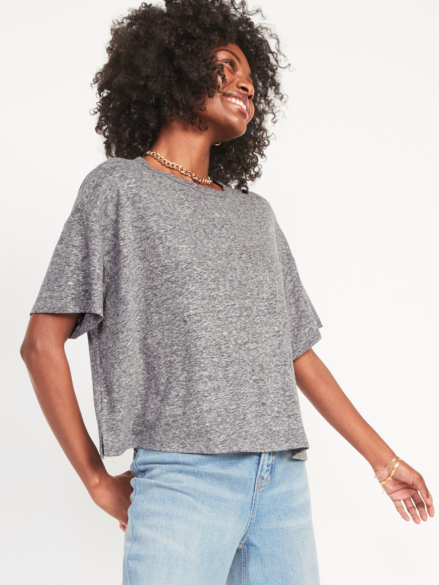 ElbowSleeve Oversized LinenBlend TShirt for Women Old Navy