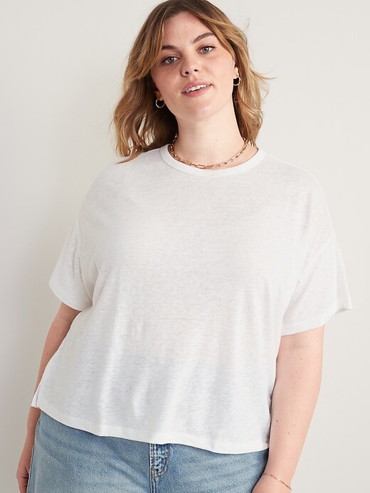 Image number 7 showing, Elbow-Sleeve Oversized Linen-Blend T-Shirt for Women