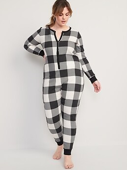 Matching Printed Thermal-Knit One-Piece Pajamas for Women