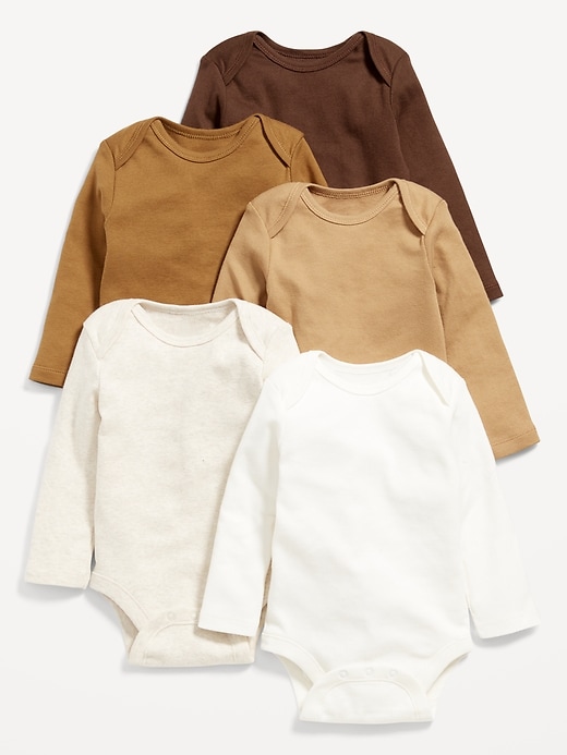 View large product image 1 of 2. Unisex Long-Sleeve Bodysuit 5-Pack for Baby