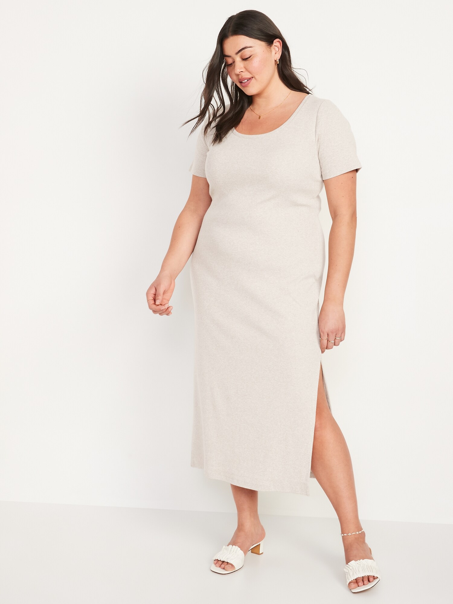 Fitted Short-Sleeve Rib-Knit Midi Dress For Women | Old Navy