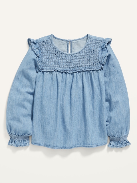 HAUT EN CHAMBRAY À VOLANTS À MANCHES LONGUES POUR FILLE