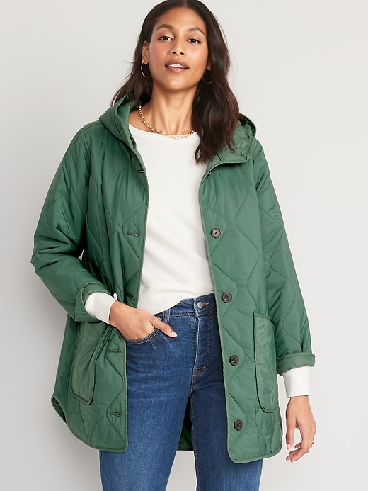 Image number 1 showing, Hooded Quilted Utility Coat for Women