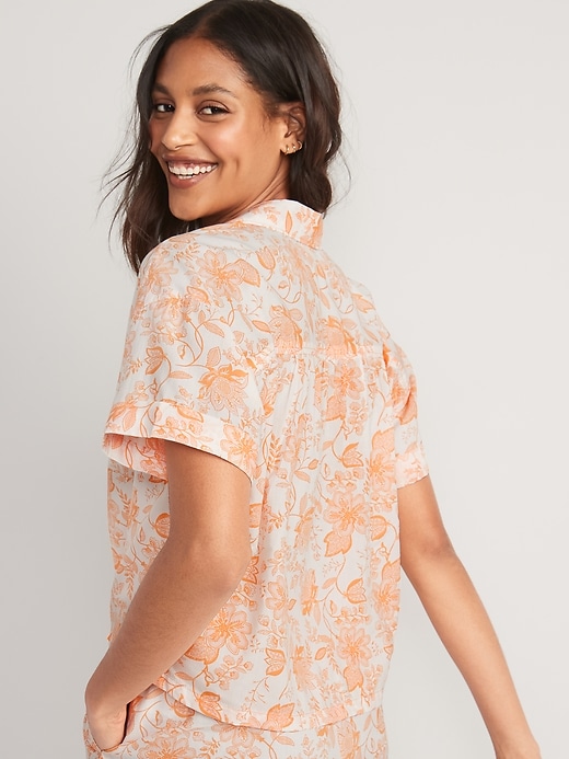 Image number 2 showing, Floral-Print Cropped Boyfriend Pajama Shirt