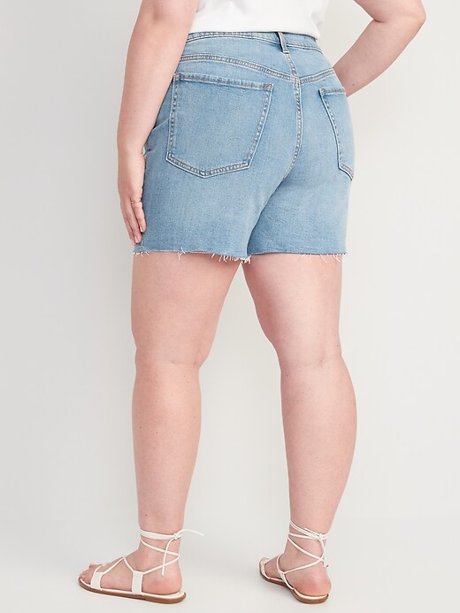 Image number 8 showing, High-Waisted Button-Fly O.G. Straight Embroidered Cut-Off Jean Shorts for Women -- 5-inch inseam
