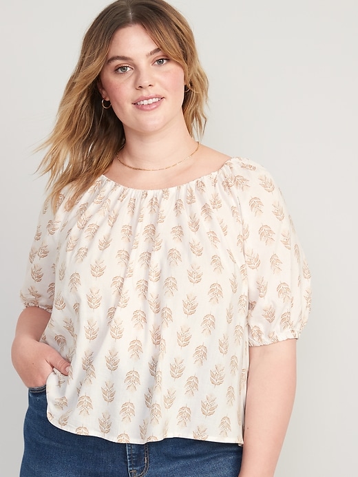 Image number 6 showing, Puff-Sleeve Printed Tie-Back Top For Women
