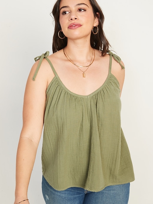 Image number 5 showing, Tie-Shoulder Double-Weave Cami Swing Top for Women