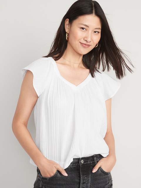 CHEMISIER TRAPÈZE À ENCOLURE EN V ET À MANCHES FLOTTANTES POUR FEMME