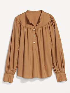 Puff-Sleeve Henley Shirt for Women