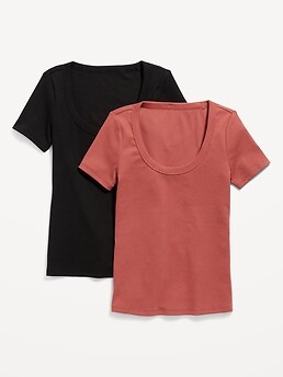 Fitted Rib-Knit Scoop-Neck T-Shirt 2-Pack for Women