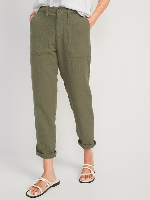 Image number 1 showing, High-Waisted Slouchy Cropped Tapered Workwear Pants for Women