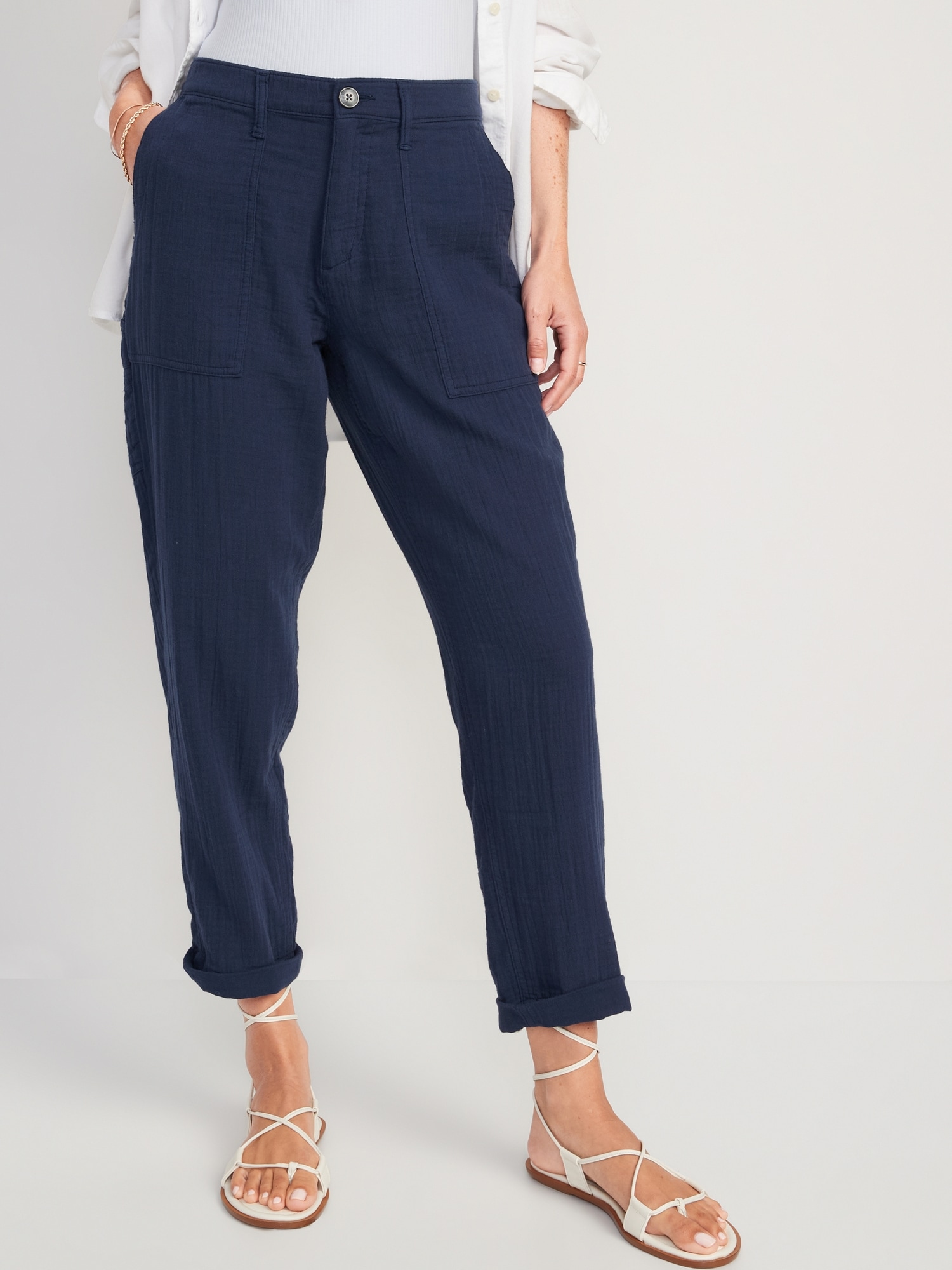 High-Waisted Slouchy Cropped Tapered Workwear Pants for Women