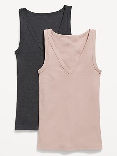 Fitted Rib-Knit V-Neck First Layer Tank Top 2-Pack for Women