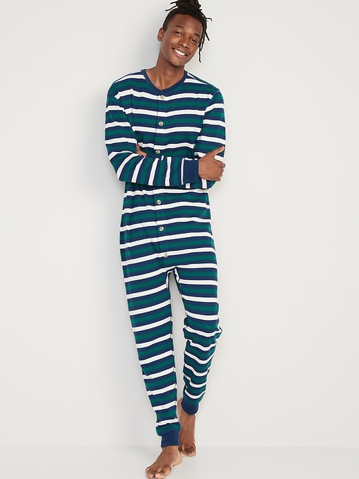 Thermal Knit Matching Print One Piece Pajamas