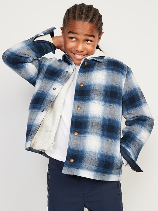 plaid shacket with sherpa lining