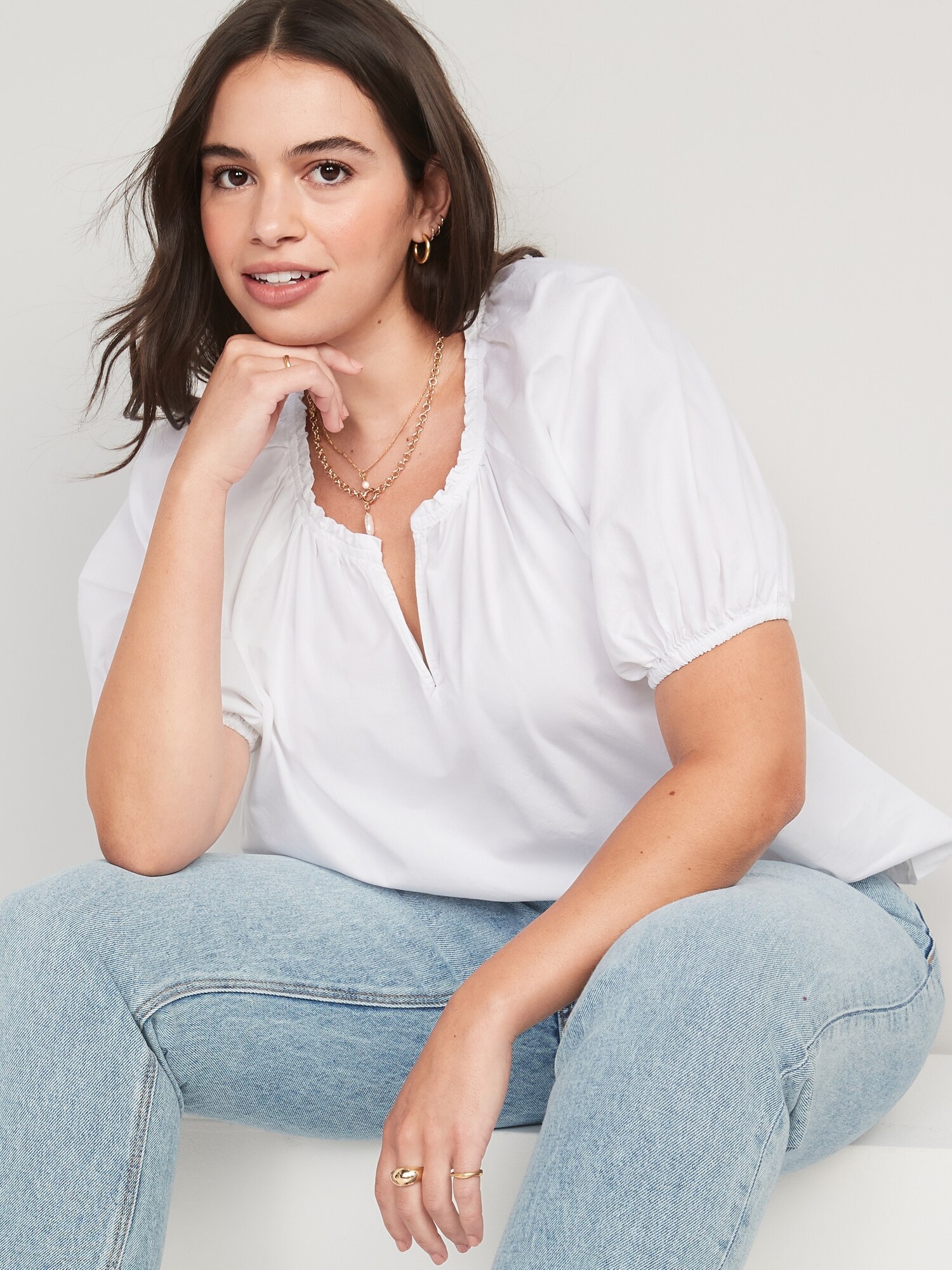 Puff sleeve split neck swing blouse for women old navy