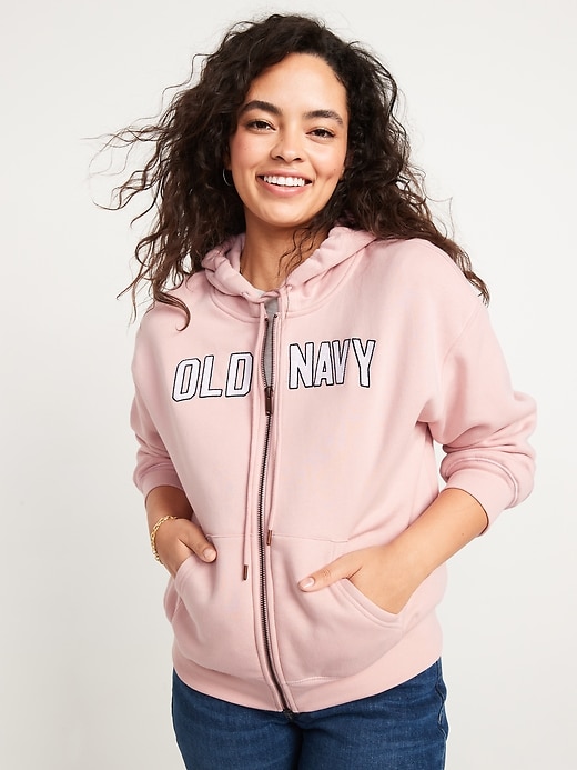 Image number 1 showing, Logo-Embroidered Full-Zip French-Terry Hoodie for Women