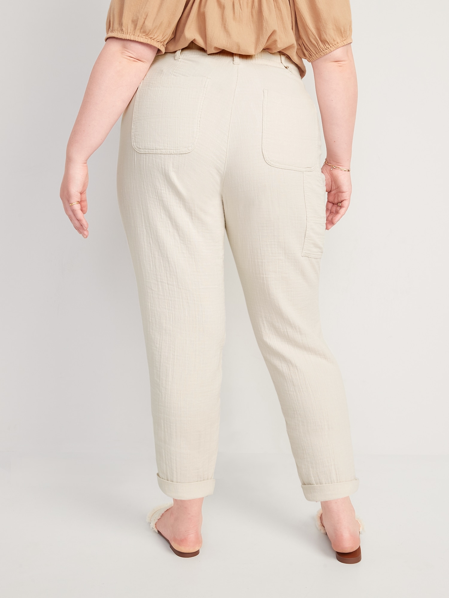 Old Navy Hi-Waist Cropped Tapered Pants Women’s Plus Size 14 Gauze Slub …