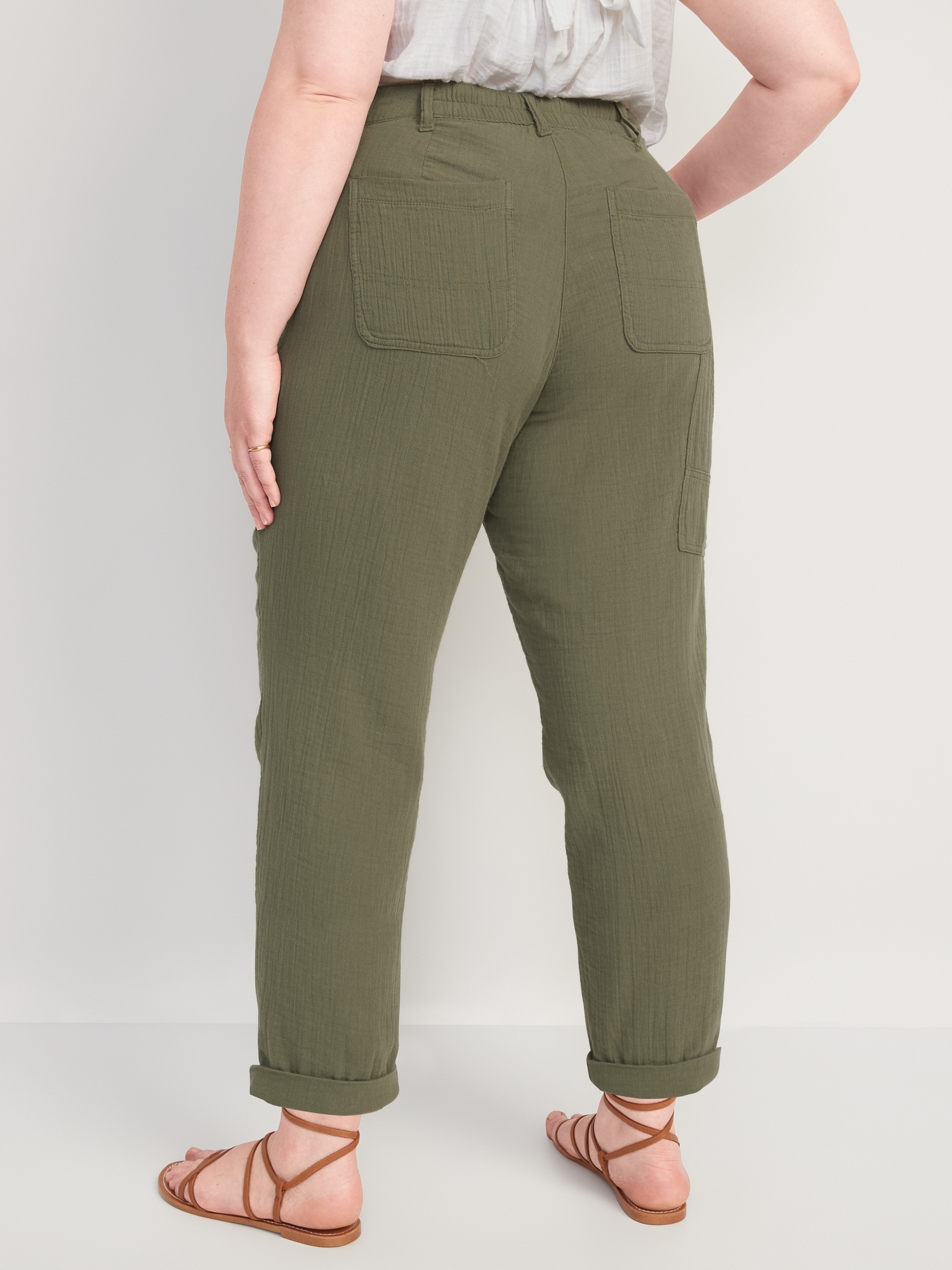 High-Waisted Slouchy Cropped Tapered Workwear Pants for Women