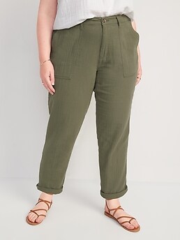 High-Waisted Slouchy Cropped Tapered Workwear Pants for Women