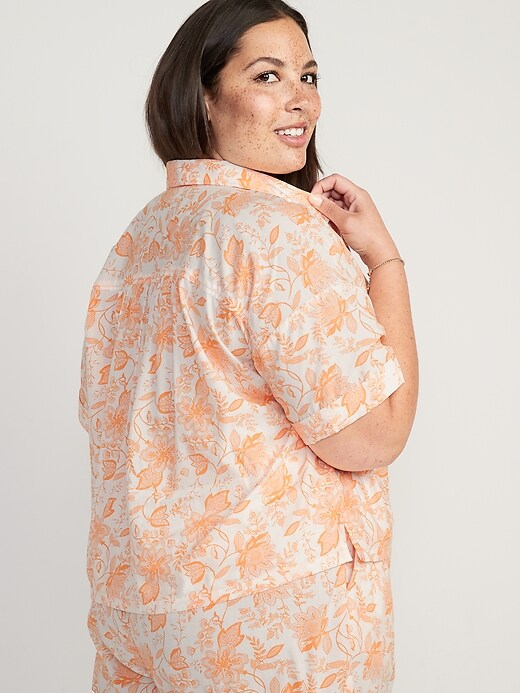 Image number 8 showing, Floral-Print Cropped Boyfriend Pajama Shirt