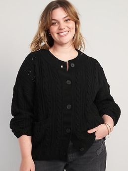 Cable-Knit Button-Front Cardigan Sweater