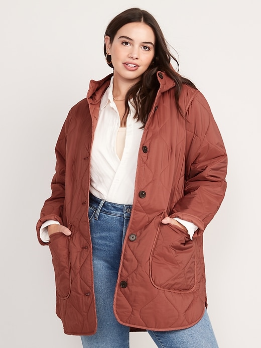 Image number 5 showing, Hooded Quilted Utility Coat for Women