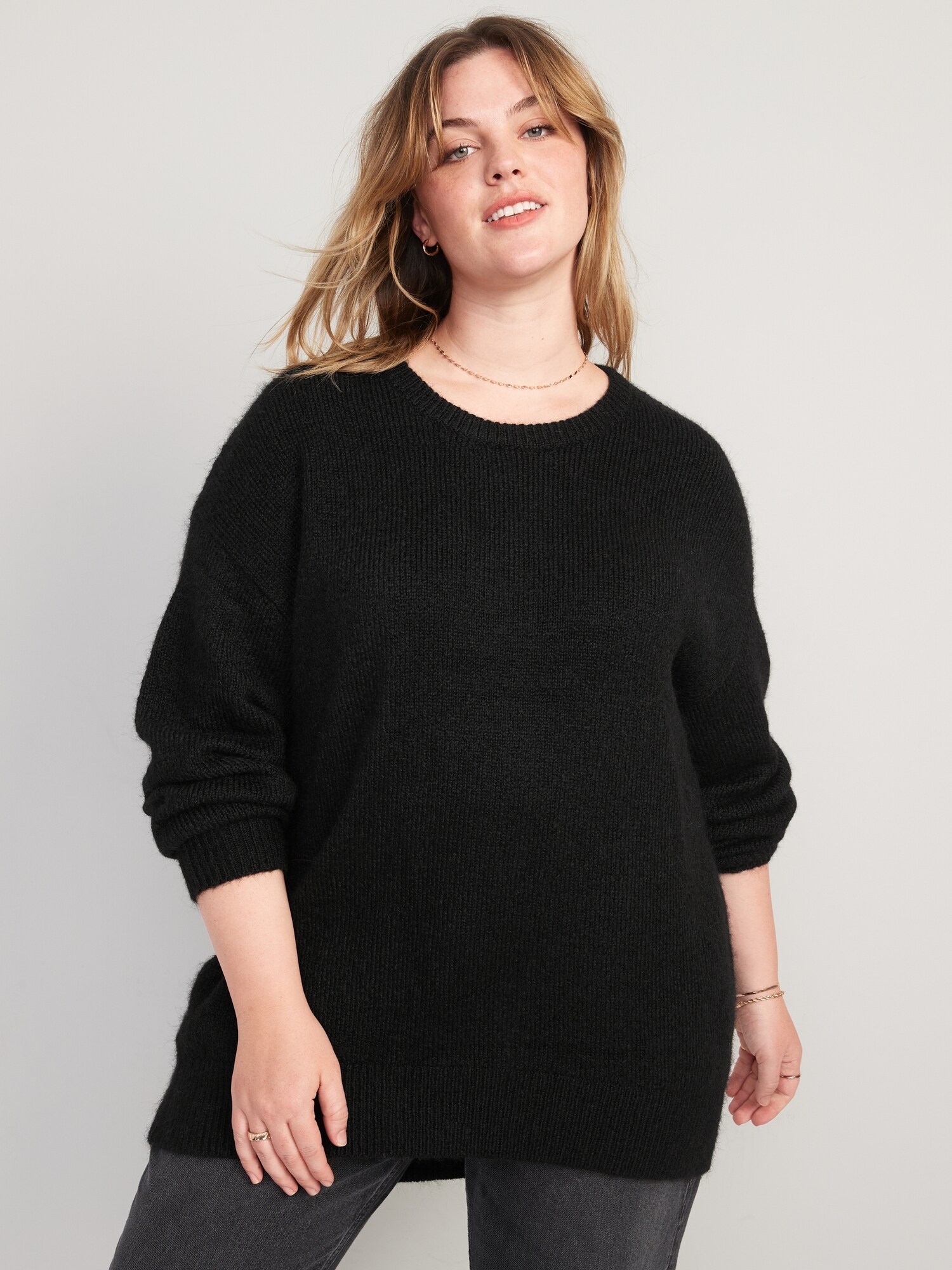 Cozy Plush-Yarn Cocoon Tunic Sweater 