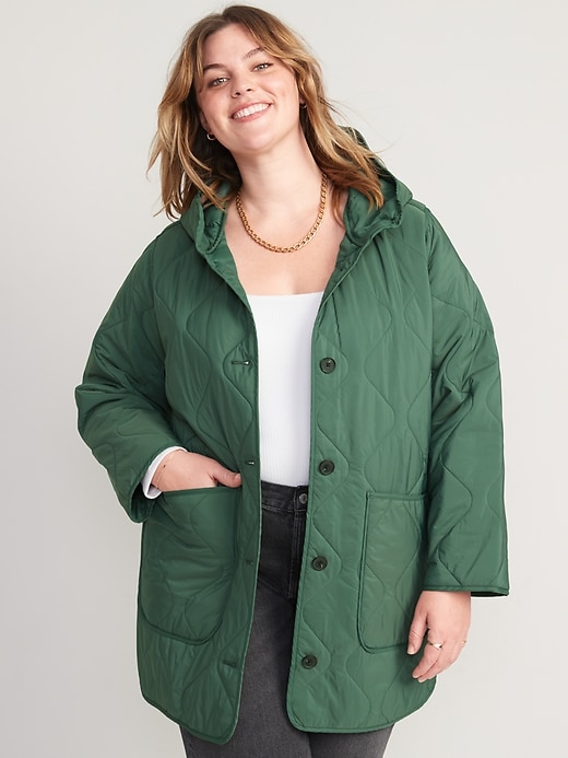 Image number 7 showing, Hooded Quilted Utility Coat for Women