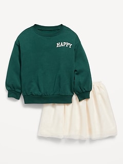 French-Terry Sweatshirt and Tulle Tutu Skirt for Toddler Girls