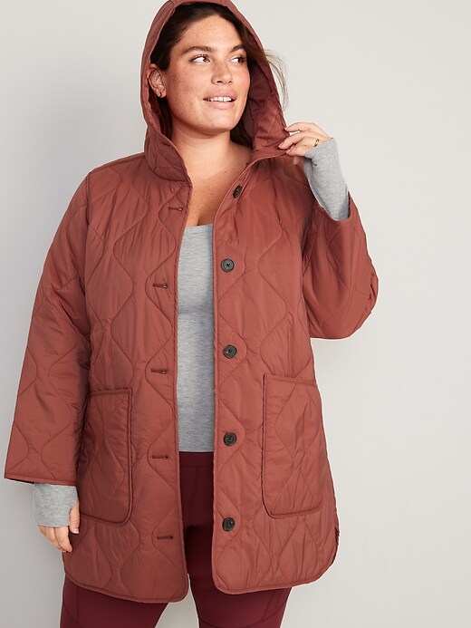 Image number 7 showing, Hooded Quilted Utility Coat for Women