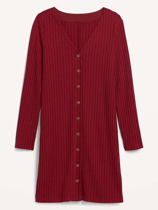 Image number 4 showing, Long-Sleeve Rib-Knit Button-Front Mini Shift Dress