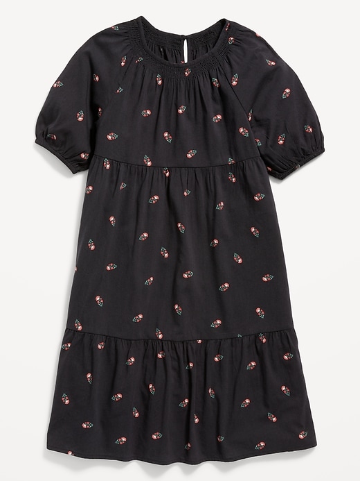 View large product image 2 of 4. Floral-Print Puff-Sleeve Tiered Swing Dress for Girls