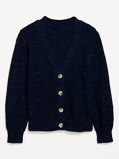 Speckled Shaker-Stitch Cardigan Sweater for Women