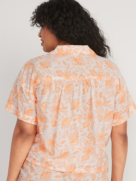 Image number 6 showing, Floral-Print Cropped Boyfriend Pajama Shirt
