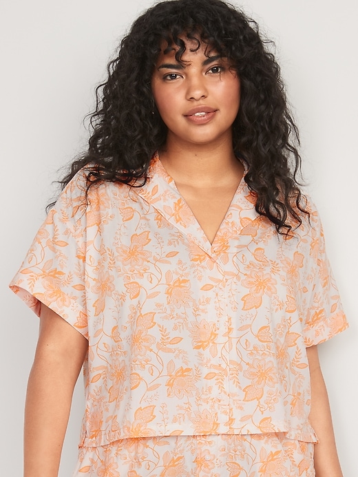 Image number 5 showing, Floral-Print Cropped Boyfriend Pajama Shirt