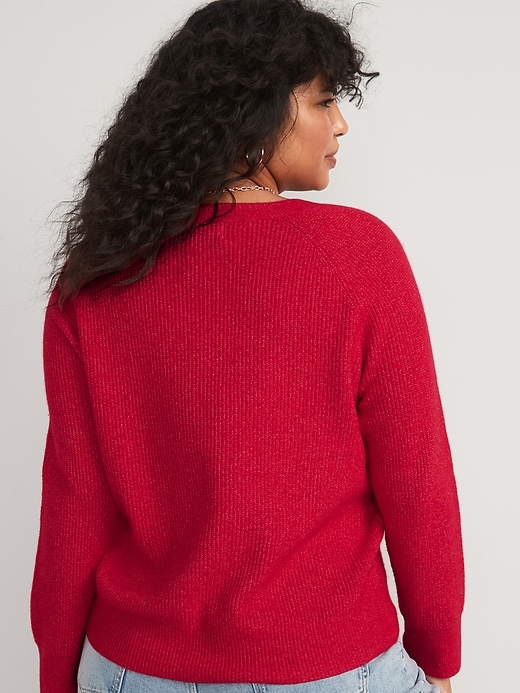 Image number 6 showing, V-Neck Shaker-Stitch Cocoon Sweater