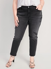 Mid-Rise Boyfriend Straight Ripped Black Jeans for Women