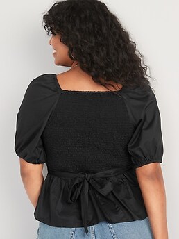 Pujia Mills Womens Net Fabrics Round Neck Puff Sleeve Blouse.(TF Black_38)  : : Fashion