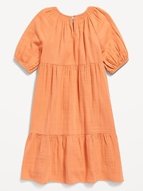 View large product image 3 of 3. Crepe Puff-Sleeve Tiered Knee-Length Dress for Girls