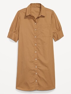 Puff-Sleeve Cotton-Poplin Shirt Dress for Women
