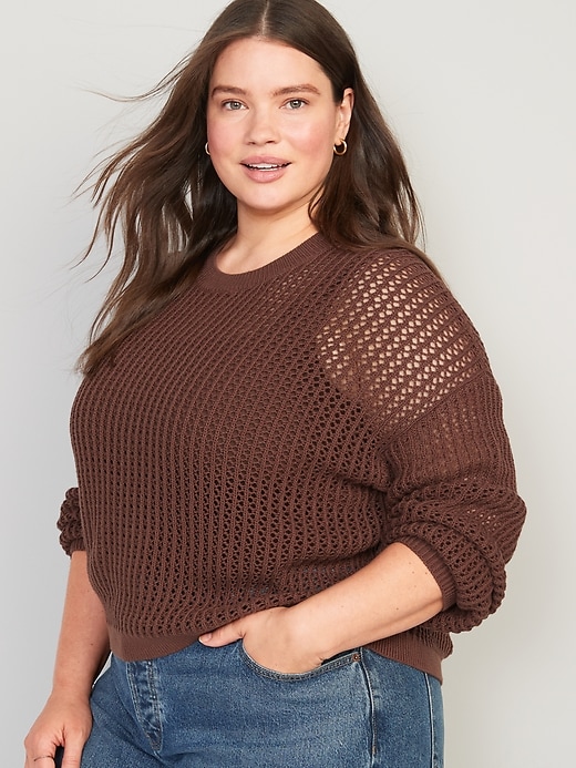 Image number 5 showing, Long-Sleeve Cropped Crochet Sweater for Women