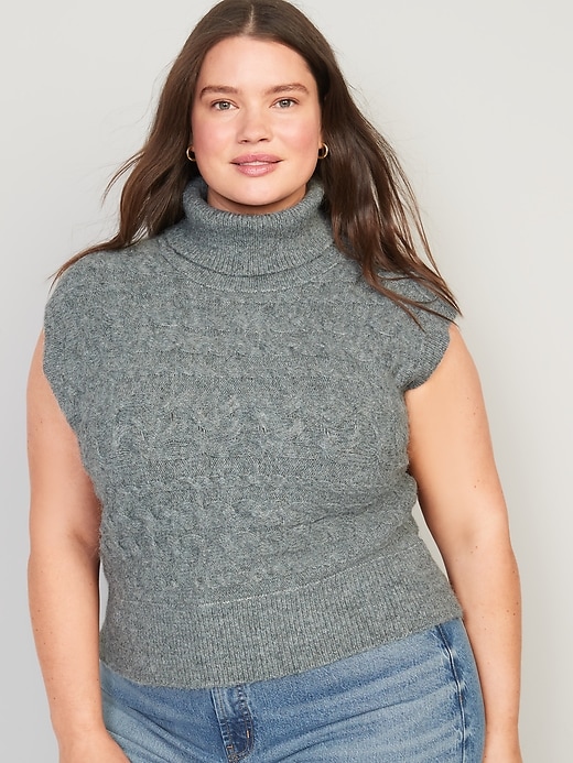 Image number 7 showing, Sleeveless Cropped Cable-Knit Turtleneck Sweater for Women