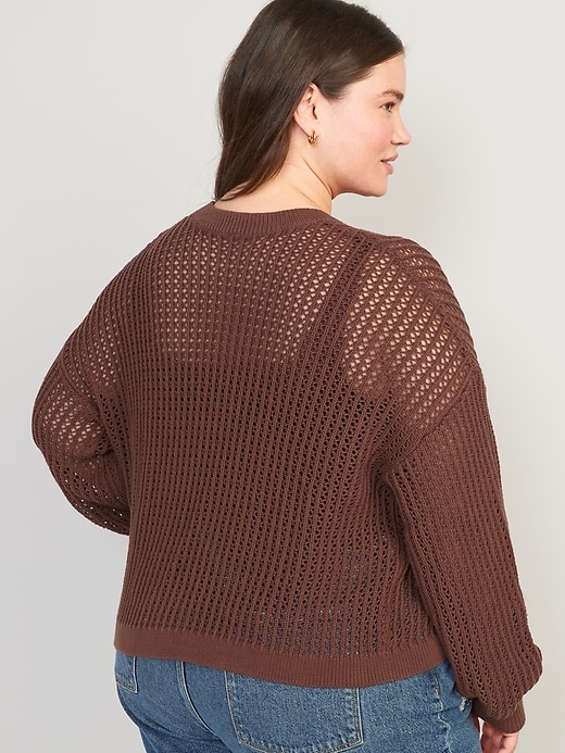 Image number 6 showing, Long-Sleeve Cropped Crochet Sweater for Women