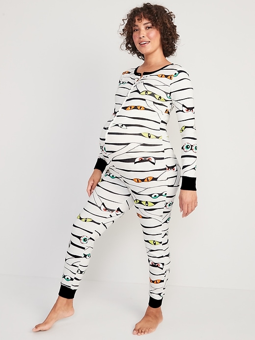 Image number 1 showing, Maternity Matching Printed One-Piece Pajamas
