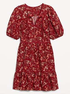 Puff-Sleeve Floral Mini Swing Dress for Women