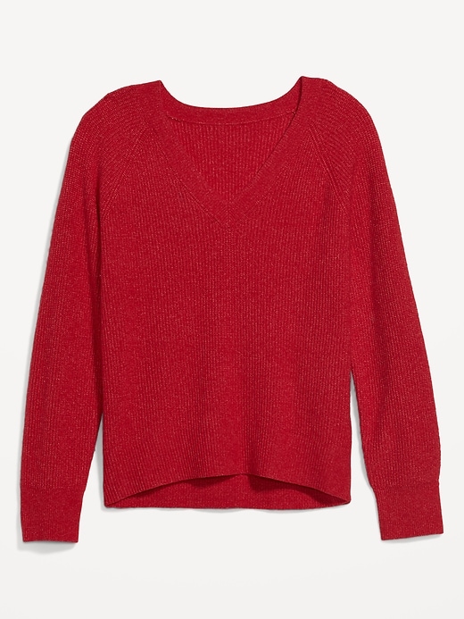 Image number 4 showing, V-Neck Shaker-Stitch Cocoon Sweater