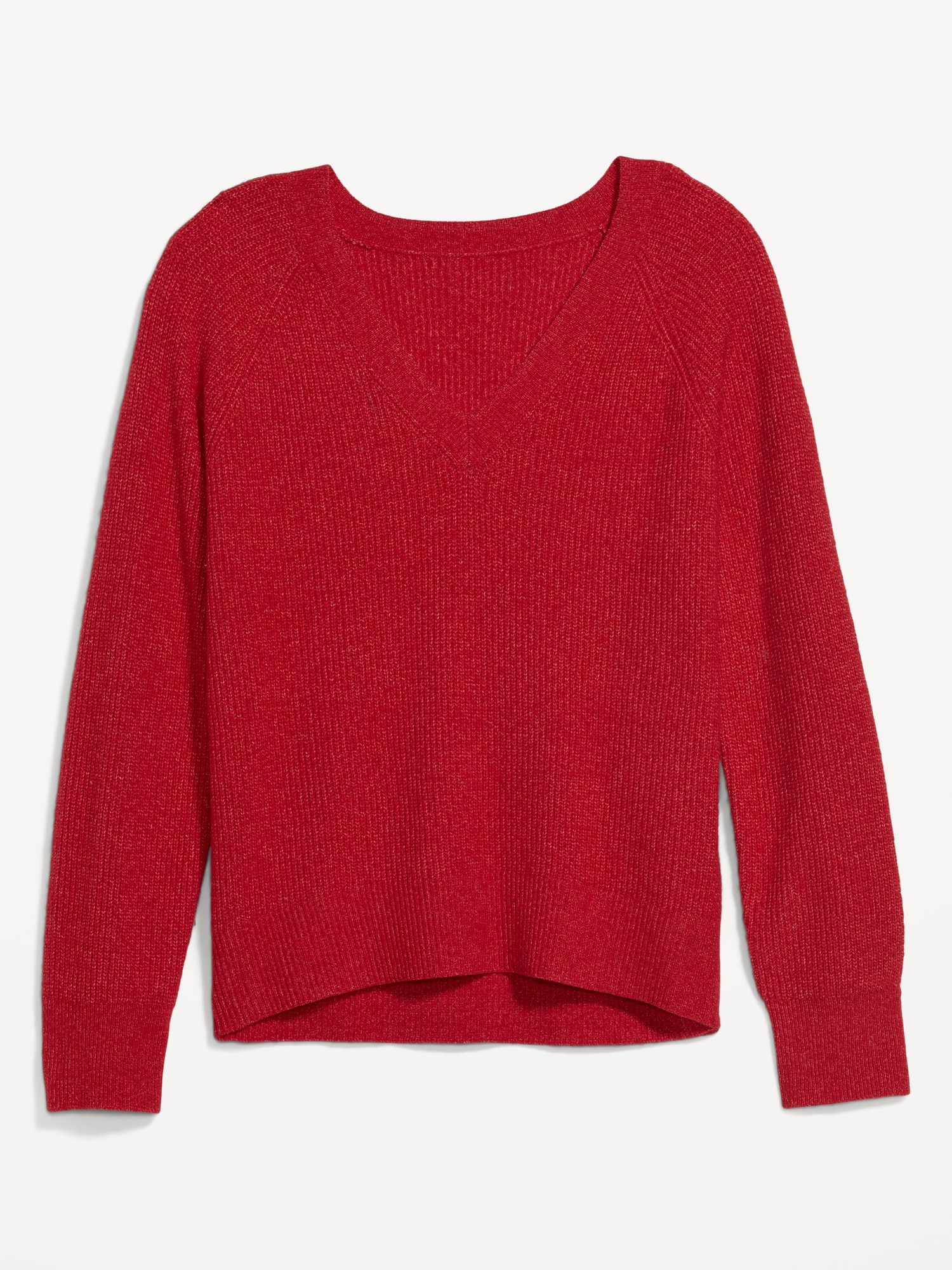 V-Neck Shaker-Stitch Cocoon Sweater